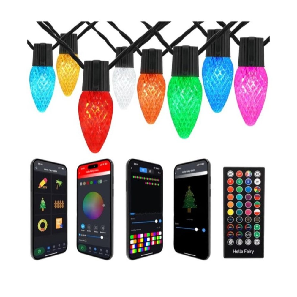 Smart C9 LED RGB String Lights by Hello Fairy - Color Changing Music Sync App